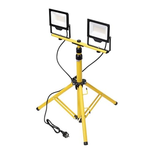 Latrans LED Baustrahler mit Stativ 100W Doppel 2x 50W Strahler 4000K Arbeitsleuchte Arbeitsscheinwerfer 5m Bauscheinwerfer Baustellenlampe innen außen höhenverstellbar (Gelb)