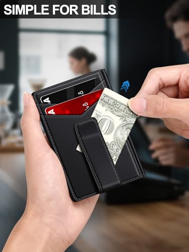 Wallet for Men Slim Leather Wallets for 12-15 Cards, Minimalist Thin RFID Blocking Card Holder with Money Clip & ID Window, Small Bifold Front Pocket Wallet, Gifts for Men4