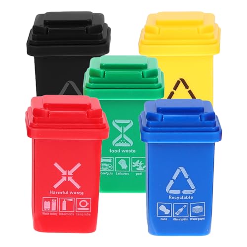 Gadpiparty Schreibtisch-Mülleimer 5Er-Pack Mini-Spielzeugfahrzeuge Die Müllwagen Sortieren Mülltonnen Kinder Schiebespielzeug Straßenfahrzeug Dekoration Modell Jungs-Spielzeug
