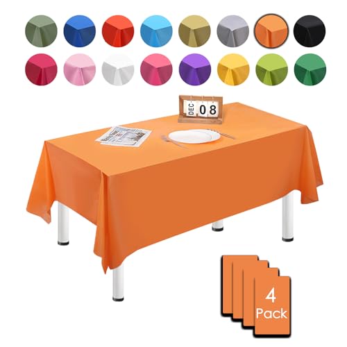 MORAINJAY 4 Pièces Orange Nappes Jetables,137x274cm Nappe de Table Rectangulaire, Nappes Imperméables pour Anniversaire,Picnic,Exterieur,Jardin,Mariage, Noël