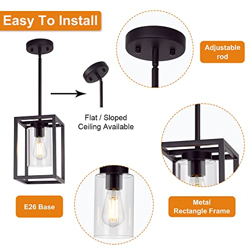 Vinluz Modern 1-Light Cage Kitchen Island Pendant Lighting With Glass Shade Oil Rubbed Bronze Chandeliers Dining Room Lighting Fixtures Hanging Semi Flush Mount Ceiling Lights Bedrooms Hallway #TOP5