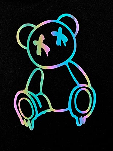 WDIRARA Men's Bear Print Drawstring Hoodie Reflective Drop Shoulder Long Sleeve Pullover Hooded Sweatshirt4