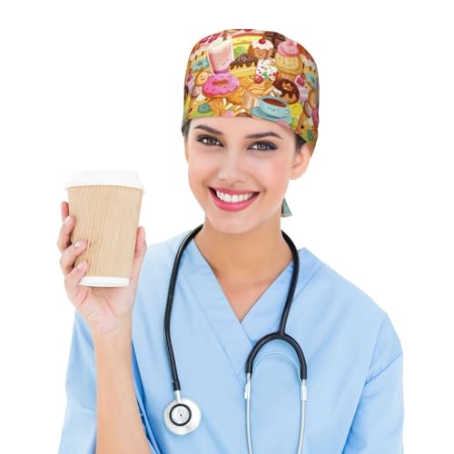 Image of Working Cap Scrub Cap with Sweatband Adjustable Unisex Tie Back Hat for Cleaning Farm Nursing