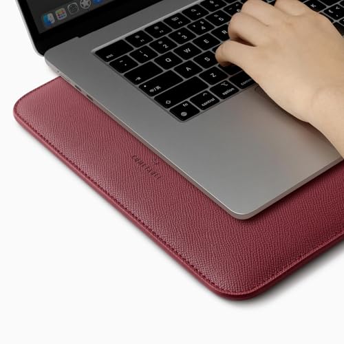 Image of Comfyable Laptop Sleeve 13 Inch Precisely Compatible with MacBook Air M4 2025-2018 & MacBook Pro M2 2022 M1 2020-2016, Genuine Leather Cover Case, Wine Red