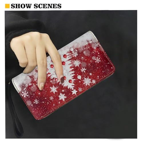 Image of Bulopur Christmas Tree Print Womens Wristlet Wallet PU Leather Waterproof Ladies Purses Handbag Zip Around Coin Cash Clutch Card Organizers Gifts for Girlfriend
