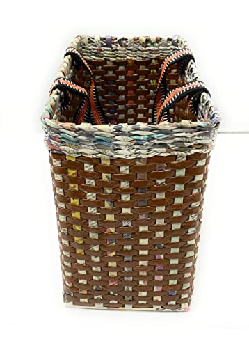 Image of Paperus, Large, Lunch Bag, Picnic Basket, Carry Bag, Handbag, Tiffin Basket for Office, Rectangular, Eco-Friendly, Handmade, of Paper Ropes, in Inch 11 H, 14 L, 7 Wide Base Brown
