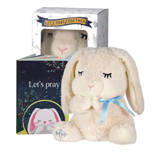 VUNCESSIN Baptism Gifts for Boys, Baby Dedication Gift, Christening Gifts for Baby Boys, Baptism Gifts Set Include 7'' Plush Bunny and Let's Pray Book in Keepsake Box.