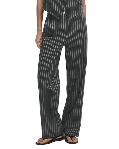 YEXPINE Women's Straight Leg Striped Pants High Waist Business Work