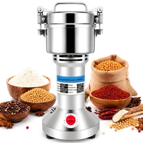 Commercial Grain Mill Grinder 750g Heavy Duty Electric Spice Grinder, 2000W High Speed Stainless Steel Powder Machine Pulverizer for Dry Herb, Pepper, Coffee, Corn & Cereals