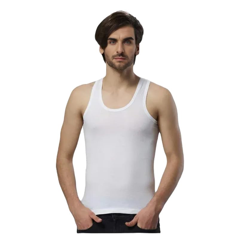 Image of INNERO Men's White Vest Combed Cotton Sando Round Neck Undershirt Sleeveless Baniyan