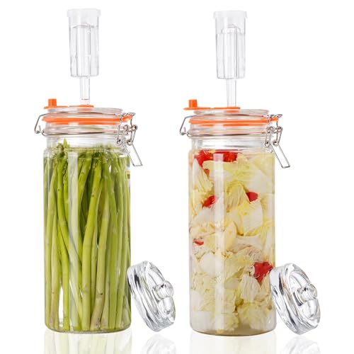 SwiftSlot Set di 2 bicchieri da fermentazione da 1,3 l, con inserto per fermentazione e peso, per crauti, kimchi, kombucha, cetrioli UVM