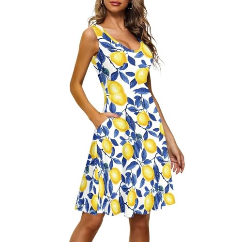 Image of Women Stylish Tank Dresses Sleeveless Round Neck Midi Casual Dress with Pocket for Summer
