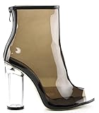 Cape Robbin Benny-1 Open Toe Block Chunky Clear Perspex Heel Ankle Boot Bootie Shoe,Black,11