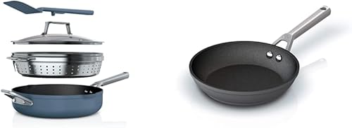 Ninja CW102BL Foodi NeverStick PossibleSartén Premium, color azul macarrón y C30020 Foodi NeverStick Premium 8 pulgadas, anodizado duro, disponible en Yaxa Colombia