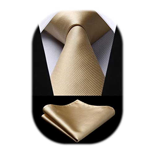 Enlision Conjunto de Corbata Dorada Champán y Pañuelos de Bolsillo Corbatas de Hombre Modernas Color Solido Originales de Boda Fiesta