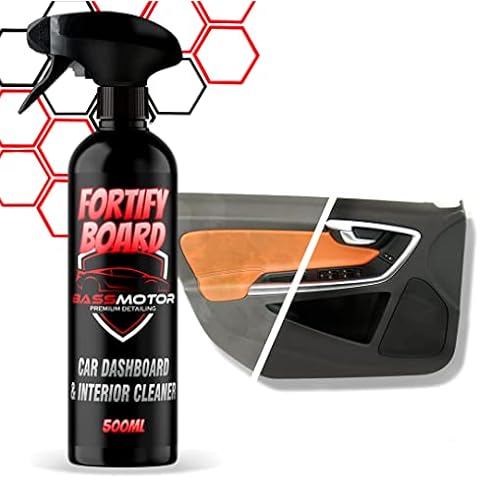 Car Dashboard & Interior Cleaner - Plastic Cleaner - Plastic Cleaning Stain Remover for Dashboard - Satin Finish - Fresh Fragrance - Includes Microfibre Cloth BassMotor - Fortify Board 500ml Cover