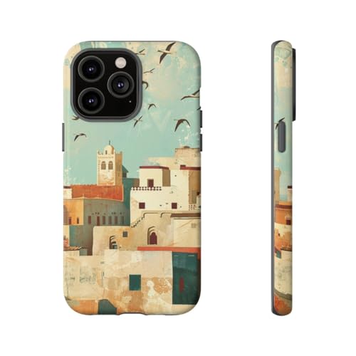 Coque rigide iPhone 14 Pro Max marocaine mate illustration ville côtière