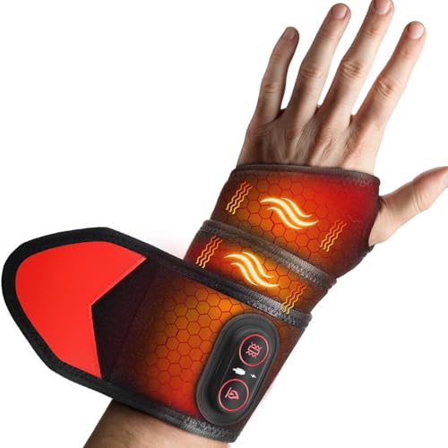 Cordless Wrist Hand Heated Pad Massage for Pain Re-LIEF Rechargeable Heated Wrist Brace for Carpal Tunnel Red Light Therapy Heated Wrist Massager Wrap