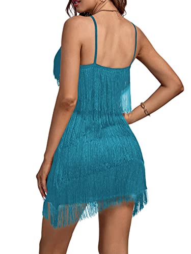 Image of Umenlele Women's Layered Fringe Deep V Neck Cami Mini Dress Sleeveless Tassels Flapper Dresses