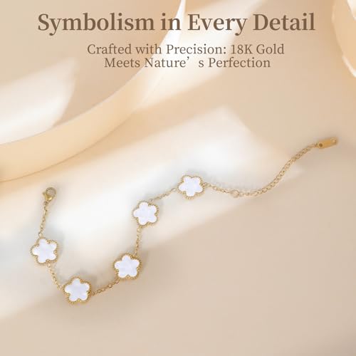 18K Gold Plated Clover Bracelet Set Dupes Bracelet for Women Flower Lucky Clover Bracelets Trendy Jewelry Birthday Gifts for Women/MoM/Friends/Besties/Sister2
