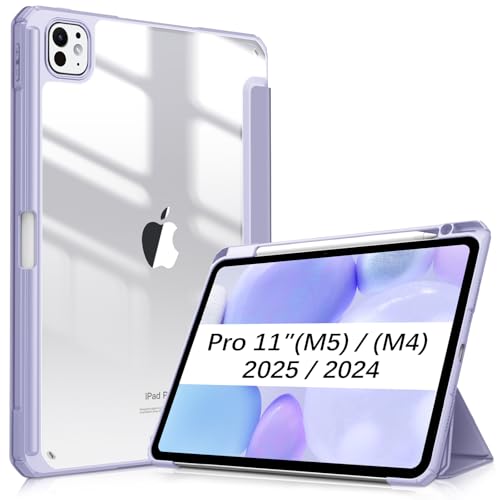 Image of Fintie Hybrid Slim Case for iPad Pro 11-inch (M5) 2025 / (M4) 2024 - [Built-in Pencil Holder] Shockproof Protective Cover with Clear Transparent Back Shell, Lilac Purple