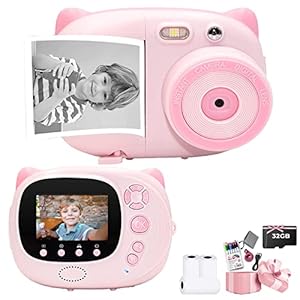 Sofortbildkamera, Kinder Kamera, Selfie Dual Kamera/24 Mp/1080P HD Videokamera/2.4 Zoll Bildschirm/6Farben Pinselstift/2Rollen Druckpapier, mit WiFi (pink)