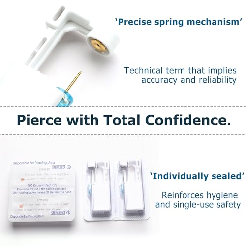 KRFY Ear Piercing Kit Sets, Disposable Stainless Steel Ear Piercing Gun with Preloaded Stud Earrings for Women, Self Pierce Studs Kit Tool, Flat Back Hoop Earrings Cartilage Jewelry Three Gold Plated