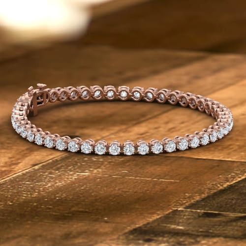 Image of 1 to 6 Carat Prong Set Round Cut Natural Diamond Tennis Bracelet for Women in 14K Gold (7 Inch) (I1-I2 Clarity)