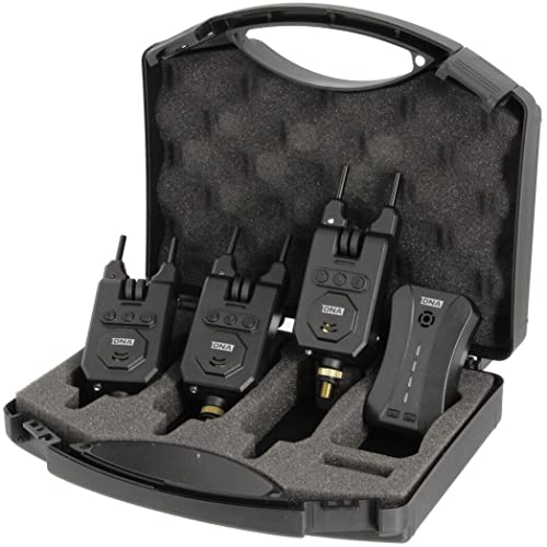 DNA Leisure Fishing Bite Alarm Set 3pc With Wireless Receiver Tone Volume & Sensitive Carp, Black - Image 2