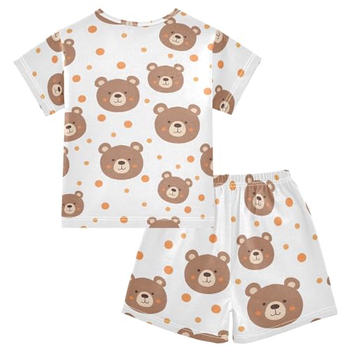 ALAZA Cartoon Bear Polka Dots Pajamas Short Sleeve 2 Piece Sleepwear Top and Bottom Pajama Set Unisex2