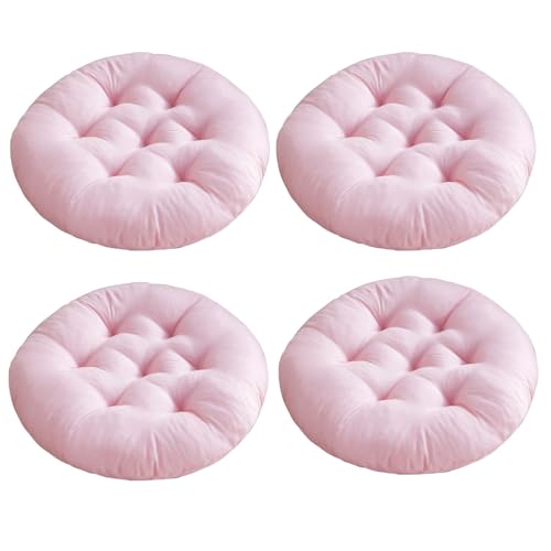 kuyouqi Pack of 4 Round Chair Cushion, 38 x 38cm Breathable Seat Pad Soft Seating Cushions for Kitchen Dining Garden Living Room Bedroom Floor (Pink)
