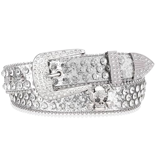 taffeta alley Silver Rhinestone Bb Belt For Women,Bb Simon Belt Men,Y2k Style, Length45