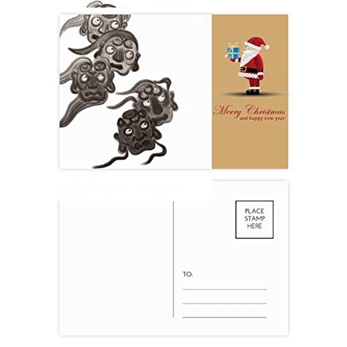 Cartes postales Monster Père Noël encre chinoise, lot de 20 pour décorer vos cadeaux de fin d'année