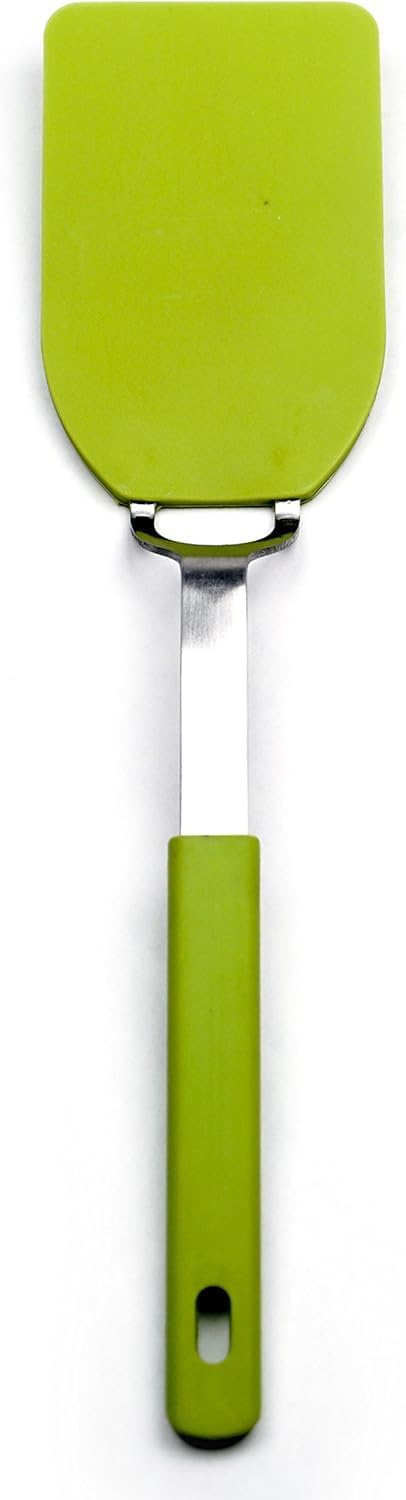 RSVP International Kitchen Tool Collection Flexible Nylon Spatula, Stainless Steel Handle, 12x2.75", Green