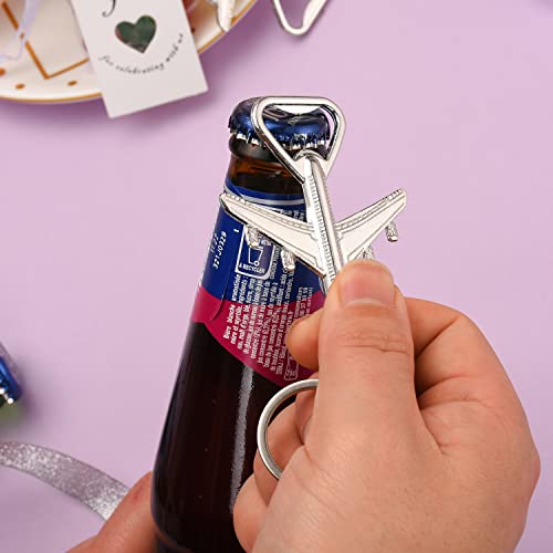 50Pcs Airplane Bottle Opener Keychains For Wedding Or Bridla Shower Favors, Gifts, Souvenirs To Guests (Silver) #TOP5