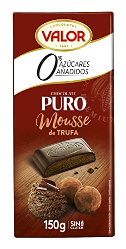 Valor - Chocolate Puro Mousse de Trufa y Sin Azúcares Añadidos. Intenso Sabor y Cremosidad. Relleno de moussse de trufa. Sin Glúten- Tableta de 150 Gramos