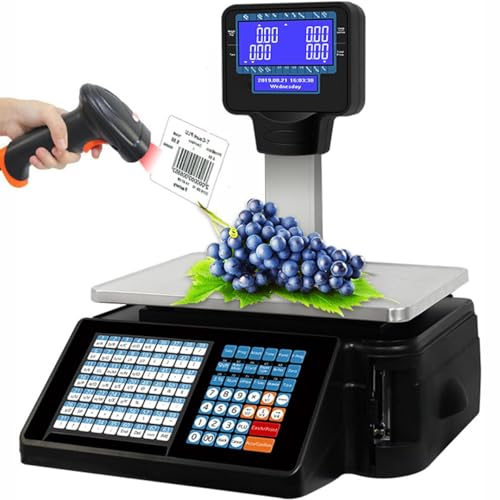 CYMYYDS Báscula De Caja Registradora Electrónica, Báscula De Impresión De Etiquetas De Precio De Recibo para Supermercado, Báscula De Caja Registradora para Tienda Minorista, 30 Kg/60 Libras