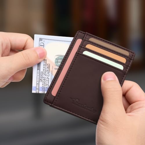 Image of Travelambo Slim Wallet Front Pocket Minimalist Leather RFID Blocking Medium Size