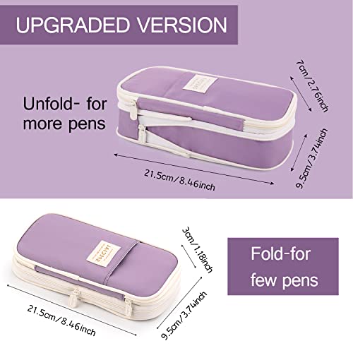 Image of MAMUNU Expandable Pencil case with compartments, Large Capacity Pencil Cases Pencil Bag Pouch Adults, Portable Pencil Case Large School Stationery Organizer, Makeup Cosmetic Bag, Purple