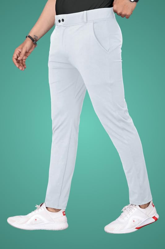 Image of Men Fit Stretch Trousers with Side Pockets | 2-Button Closure | Soft Lycra Blend for Casual & Formal Use