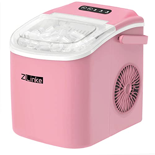 Countertop Ice Maker, Ice Maker Machine 6 Mins 9 Bullet Ice, 26.5lbs/24Hrs, Portable Ice Maker Machine with Self-Cleaning, Ice Scoop, and Basket (Pink)