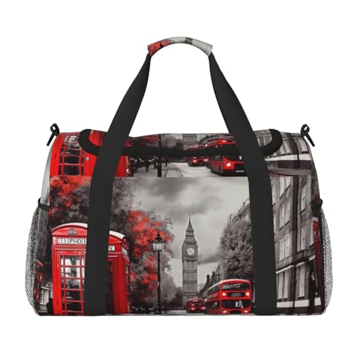 Red London Street Travel Duffel Bag Lightweight Waterproof Carry On Tote Bag Foldable Weekender Overnight Bags Sport Gym Bag For Women Men