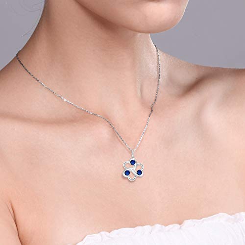 Gem Stone King 925 Sterling Silver Round Blue Created Sapphire 3 Hearts Interlock Pendant Necklace For Women (0.75 Cttw, With 18 Inch Silver Chain) - Image 3