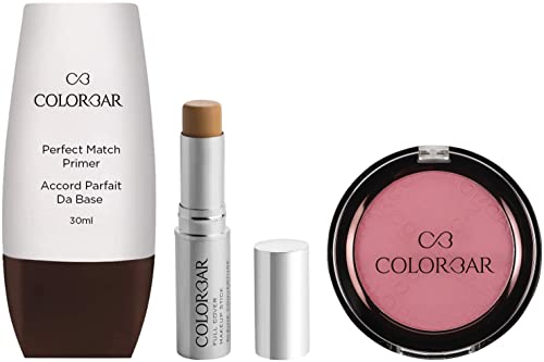 Image of Colorbar New Perfect Match Primer, 30ml & Colorbar Full Cover Make Up Stick, Warm Beige, 9g & Colorbar Cheekillusion Blush, Pink Pinch 008