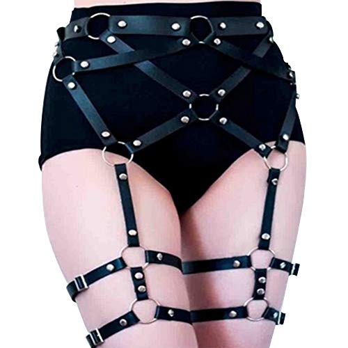 Womens Sexy Faux Leather Body Harness Garter Belt Adjustable Sexy Punk Waist Leg Cincher Cage??(One size)