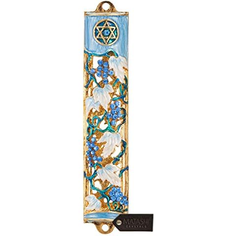 Matashi Hand Painted Blue and Ivory Enamel Grape Mezuzah Cover