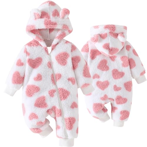 Yaopelky Ropa de Bebé Recién Nacido Lindo Traje de Nieve Oso Bebé Fleece Romper con Capucha Niño Pequeño Una Pieza Jumpsuit Bodysuits para Bebé Niñas (Rosa, 3-6 Meses)