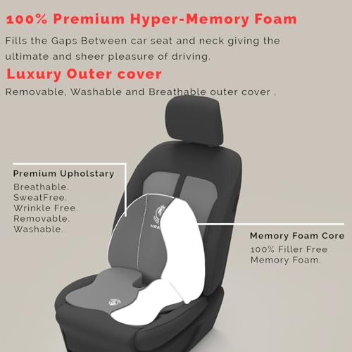 Image of MRRON Car Seat and Coccyx Pillow Kit Memory Foam Back Support and Siting Cushion Ergonomic Adjust Sitting Position Relief Pain for Car or Office Chair (Grey, Spine Support)