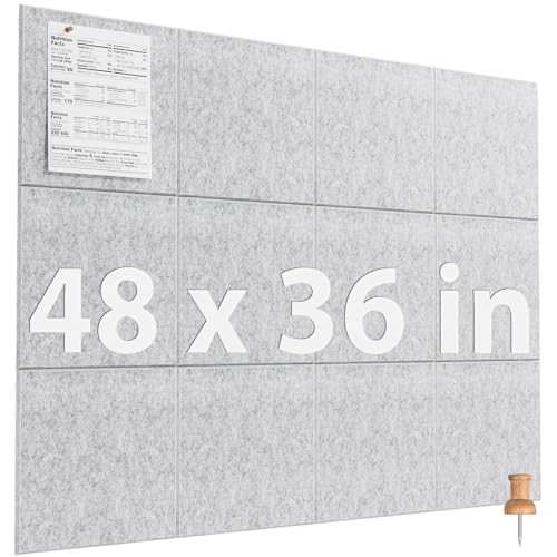 Image of MaxGear Felt Bulletin Board 48 inch x 36 inch, Light Gray Felt Wall Tile Wall Decor