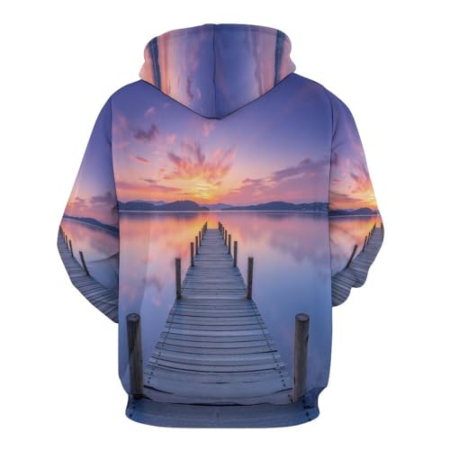 Sweat à capuche chaud imprimé 3D paysage lac pour se protéger du vent avec style